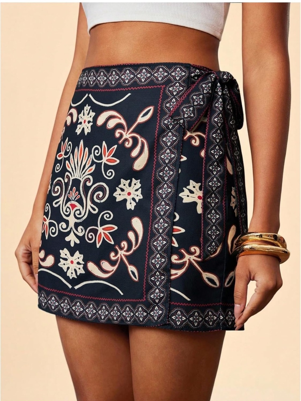 Boho Printed Wrap Mini Skirt - XS- NEW WITH TAGS